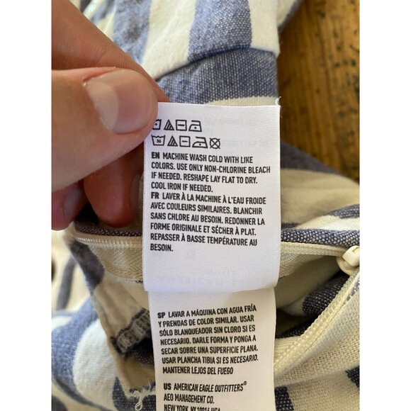 American Eagle Women’s Blue/White Striped Button-Front Jumpsuit XS Linen Blend - Picture 6 of 8